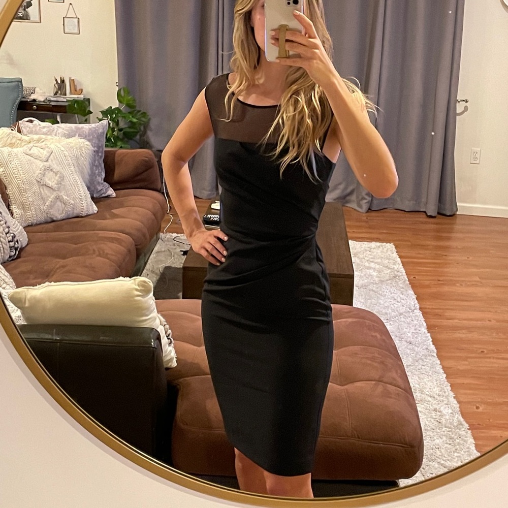 Vera Wang Black Formal Pencil Dress Mesh Shoulders